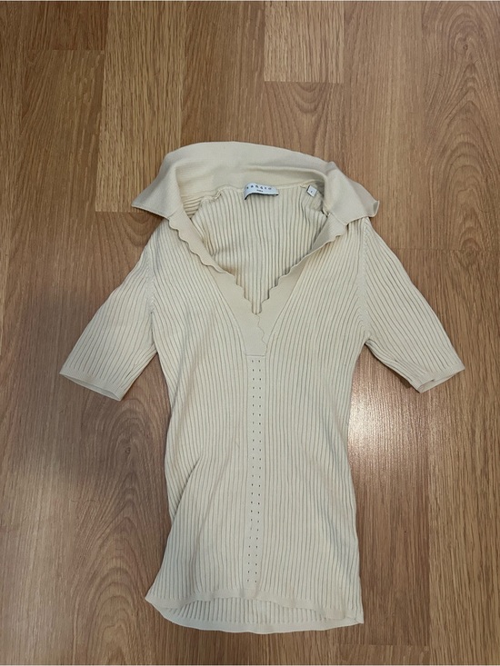 Sandro Tops - Sandro Cream Ribbed Knit Polo Top